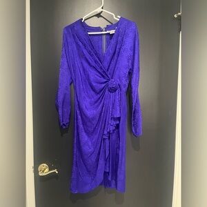 Vintage Argenti Long Sleeve Silk Purple Dress with Floral Pattern Size 10